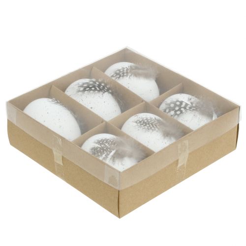 Floristik24 Oeuf blanc avec plumes 7cm 6pcs