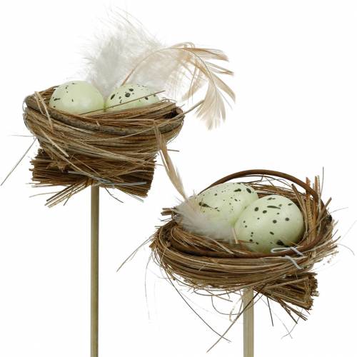 Plug déco nid d&#39;oiseau, décoration de Pâques, nid avec oeufs 23cm 6pcs