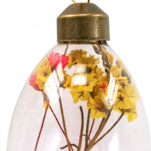 Article Oeufs suspendus, fleurs séchées, oeufs de Pâques, décorations en verre pour le printemps H6,5cm, lot de 6
