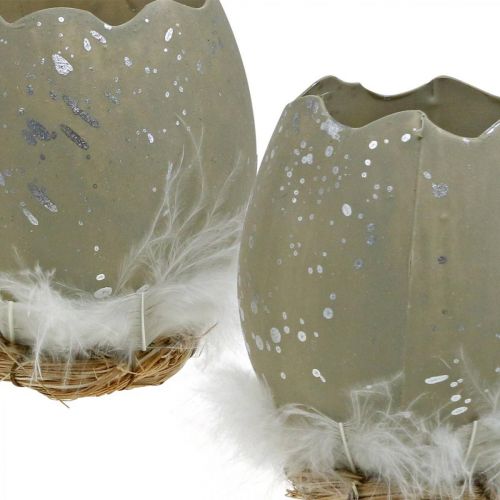 Oeuf à décorer, Pâques, demi-oeuf déco, déco printanière Ø8cm H10cm gris, argent 4pcs