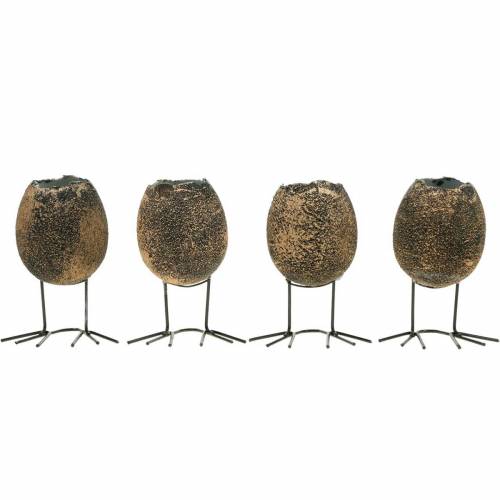 Floristik24 Oeuf avec pattes jardinière coquille d&#39;oeuf brun doré 13cm 4pcs