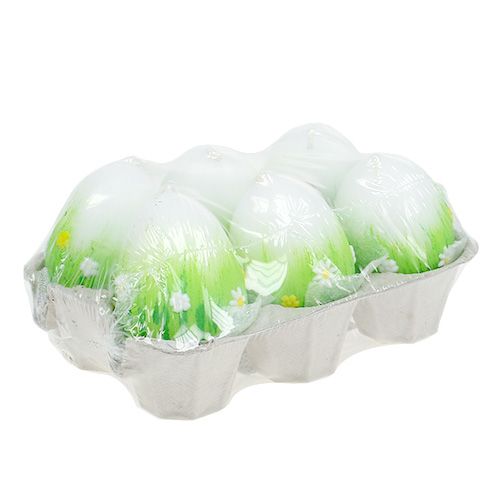 Floristik24 Bougies oeuf blanc avec motif 6.5cm 6pcs