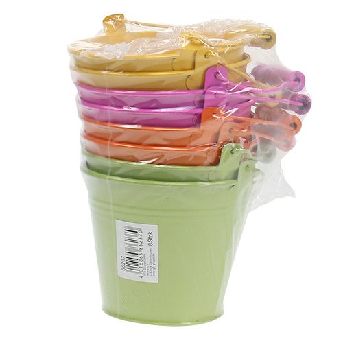 Floristik24 Seau avec anse coloré Ø12cm H10cm 8 pcs