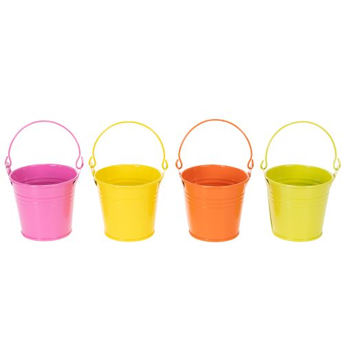 Eimer mini en métal coloré Ø8cm avec anse - Lot de 12 | Floristik24.fr