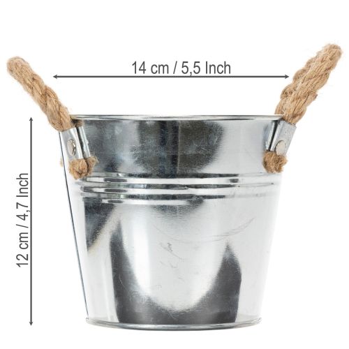 Seau décoratif en métal avec poignées en corde – Ø14 cm x H12 cm | Floristik24.fr