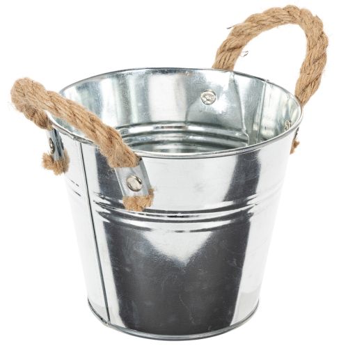 Seau décoratif en métal avec poignées en corde – Ø14 cm x H12 cm | Floristik24.fr