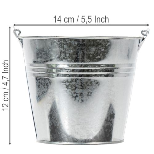 Seau Ø14 cm H12 cm, lot de 6. Zinc brillant. | Floristik24.fr