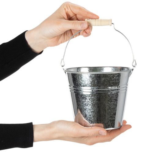Seau Ø14 cm H12 cm, lot de 6. Zinc brillant. | Floristik24.fr