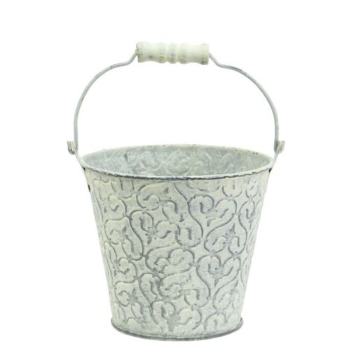 Seau avec décor crème blanchi Ø 11 cm H. 10,5 cm | Floristik24.fr