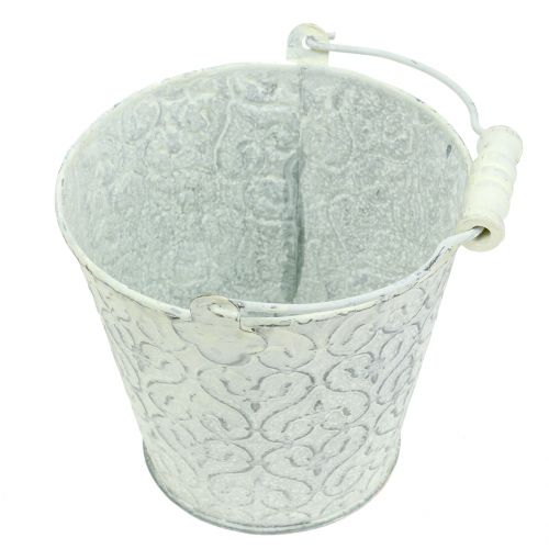 Seau avec décor crème blanchi Ø 11 cm H. 10,5 cm | Floristik24.fr