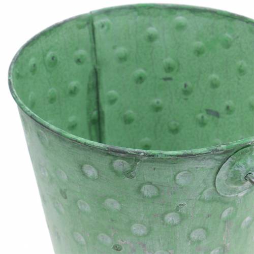 Article Jardinière seau déco à pois métal vert délavé Ø16cm H15.5cm