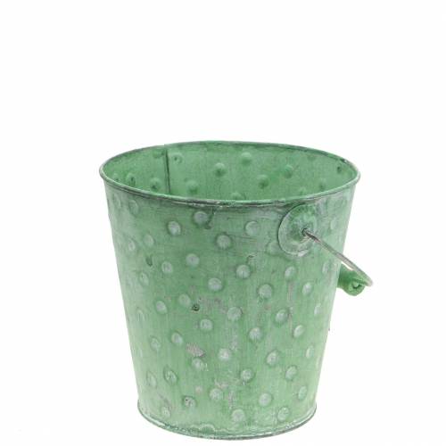 Floristik24 Jardinière seau déco à pois métal vert délavé Ø13cm H12.5cm