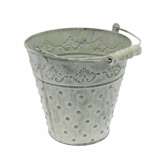 Article Seau décoratif métal blanchi jardinière Ø18.5cm décoration pointillé métal