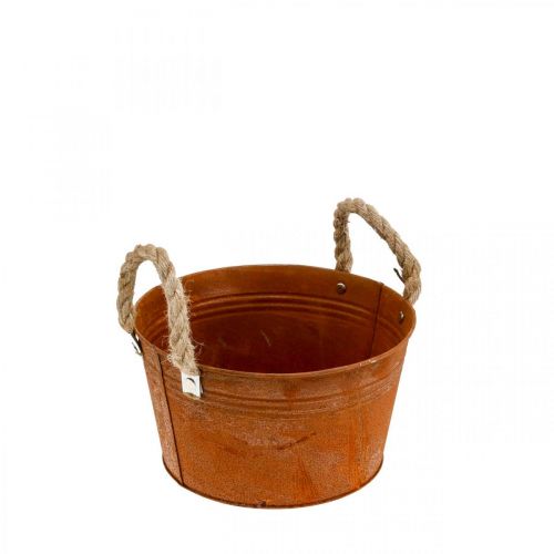 Floristik24 Pot métal anses corde, coupe plante, automne, patine Ø22cm H12cm