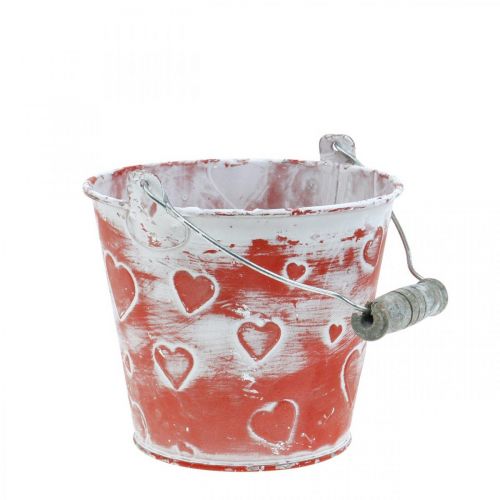 Floristik24 Pot à planter en métal Seau à motif coeur Fête des Mères Seau à planter Ø13.5cm