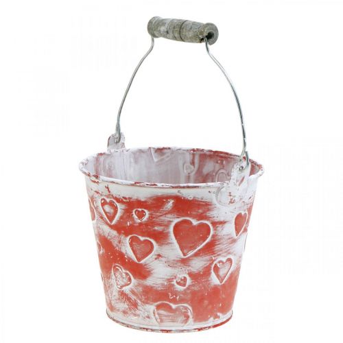 Floristik24 Pot à planter en métal Seau à motif coeur Fête des Mères Seau à planter Ø13.5cm