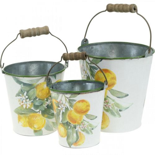 Seau décoratif citrons Jardinière méditerranéenne Ø13,5/11/9cm H14/11,5/cm lot de 3