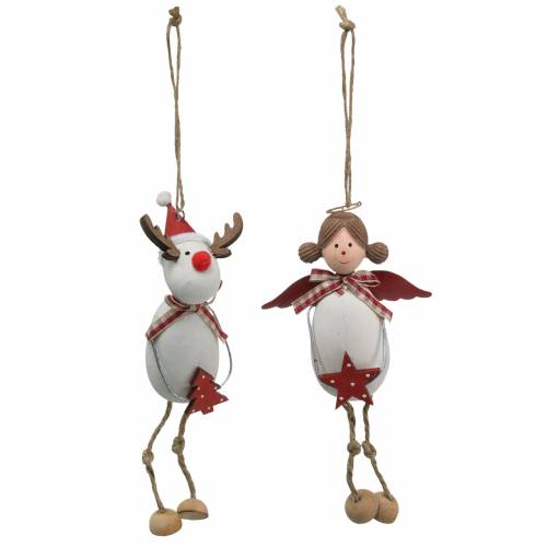 Article Figurines de Noël ange et renne à suspendre blanc, rouge Ø4.7cm H20 / 18cm 2pcs