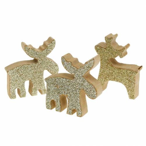 Bois de wapiti de Noël épars doré, paillettes 5 × 5.5cm 12pcs