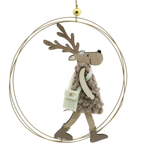 Floristik24 Renne à suspendre, pendentif de Noël, décoration de l&#39;Avent dans un anneau Ø15cm lot de 3