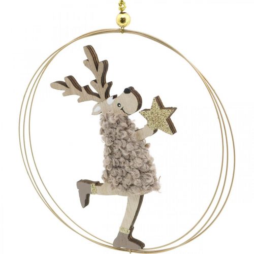 Floristik24 Renne à suspendre, pendentif de Noël, décoration de l&#39;Avent dans un anneau Ø15cm lot de 3