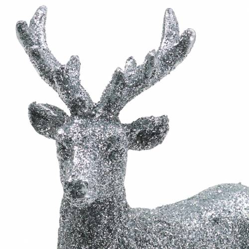 Floristik24 Décoration de Noël cerf argent / polyrésine pailletée H12.5cm