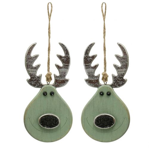 Suspension de Noël Tête d'élan Vert menthe 14,5cm x 7,2cm 4pcs