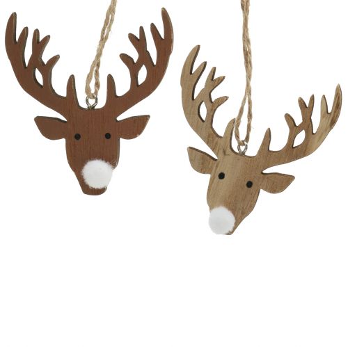 Article Suspension tête d’élan pour sapin de Noël Bois Marron, nature 6,5 x 7cm 8pcs