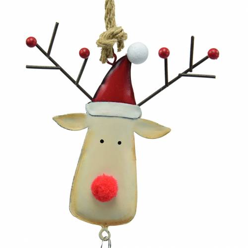 Floristik24 Pendentif de Noël tête de wapiti avec cloche 11,5cm rouge, beige 3pcs