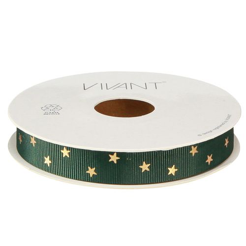Floristik24 Ruban décoratif élégant vert foncé avec étoiles dorées, largeur 15 mm, longueur 20 m