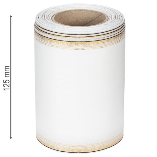 Ruban décoratif moiré blanc 125 mm avec bord doré | Floristik24.fr