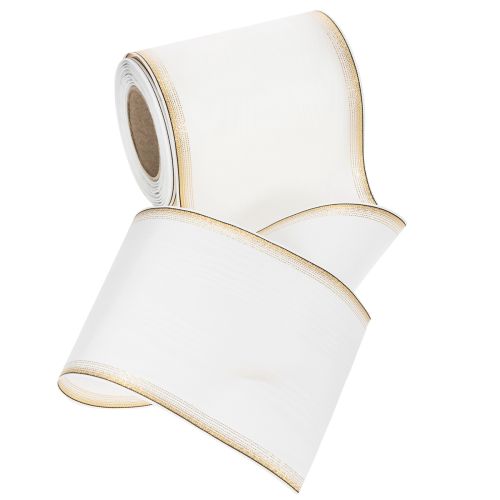Ruban décoratif moiré blanc 125 mm avec bord doré | Floristik24.fr