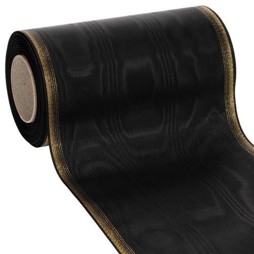 Ruban moiré élégant pour couronne, 175 mm, noir avec bordure nacrée et tissage taffetas, ruban décoratif pour compositions florales funéraires, ruban pour nœud, 25 m acheter | Floristik24.fr
