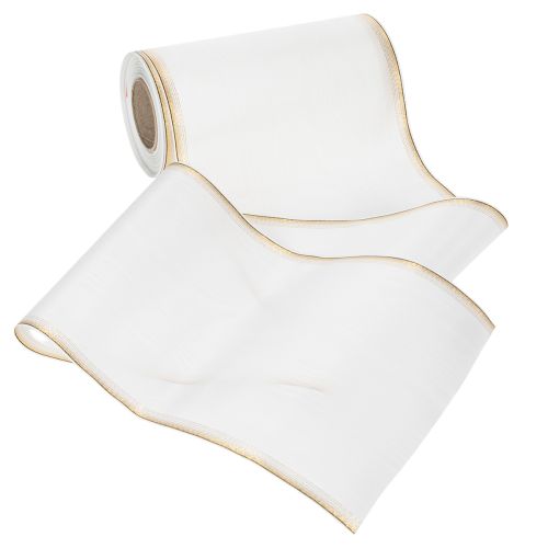 Ruban moiré élégant pour couronne, blanc 200 mm avec bordure nacrée dorée et finition spéciale, 25 m - Parfait pour les décorations et les fêtes | Floristik24.fr