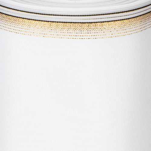 Ruban moiré élégant pour couronne, blanc 200 mm avec bordure nacrée dorée et finition spéciale, 25 m - Parfait pour les décorations et les fêtes | Floristik24.fr