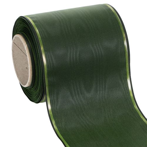 Floristik24 Ruban élégant vert moiré à bordure dorée, 100 mm x 25 m, pour la décoration florale funéraire.