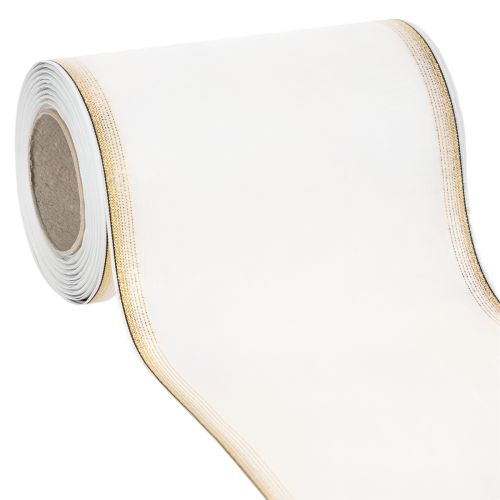 Ruban moiré élégant avec bordure dorée, décoration de mariage, ruban de deuil, blanc 150 mm x 25 m acheter | Floristik24.fr