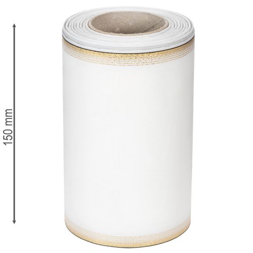 Ruban moiré élégant avec bordure dorée, décoration de mariage, ruban de deuil, blanc 150 mm x 25 m | Floristik24.fr