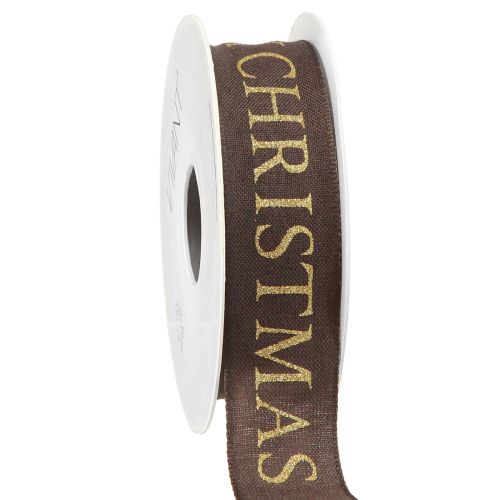 Floristik24 Ruban de Noël élégant marron foncé avec inscription dorée &quot;Joyeux Noël&quot;, largeur 25 mm, longueur 15 m
