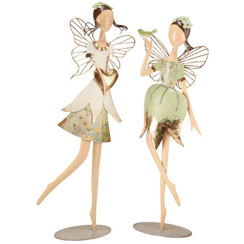 Floristik24 Figurines Elfes Décoration Métal Coeur Oiseau H55cm/60cm 2pcs