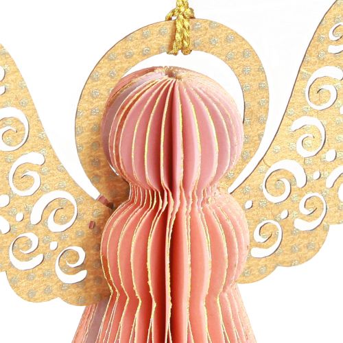 Article Pendentif ange décoration en papier Noël abricot or 12cm 4 pcs