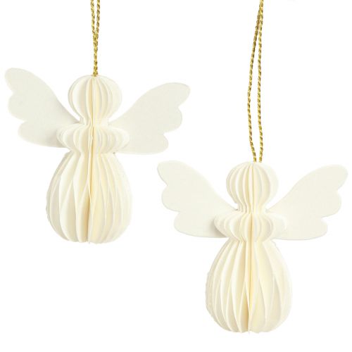 Pendentif ange nid d&#39;abeille décoration en papier Noël blanc 6cm 6 pcs