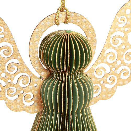Floristik24 Décoration en papier nid d&#39;abeille ange Noël vert or 12cm 4 pcs