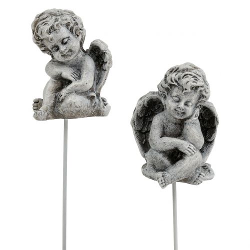 Article Ange gris Décoration funéraire sur pique 5-5,5cm 8 pièces