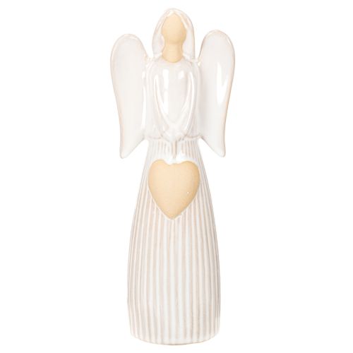 Figurine ange avec cœur en céramique crème 23 cm