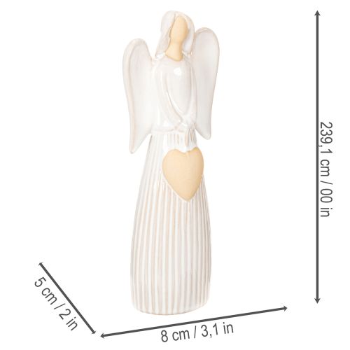 Figurine ange avec cœur en céramique crème 23 cm | Floristik24.fr