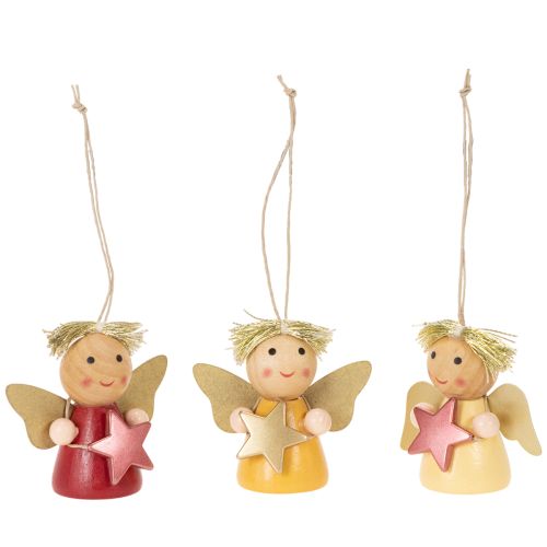 Décorations à suspendre anges en bois avec étoile 5 cm set de 9 acheter | Floristik24.fr