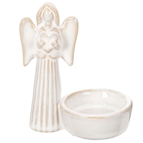 Figurines en céramique ange avec porte-bougie rond, lot de 3, 10 cm | Floristik24.fr