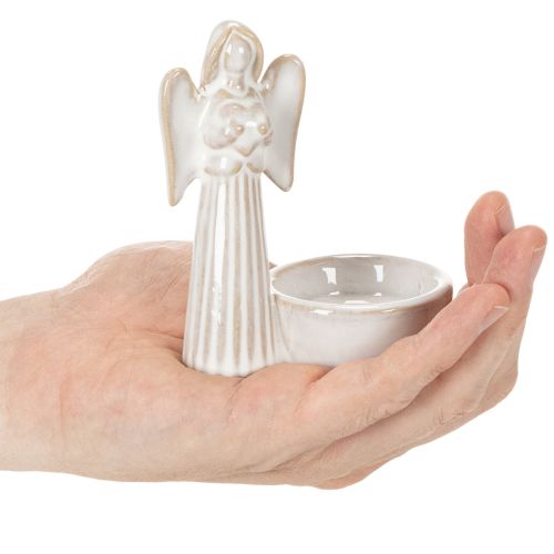 Figurines en céramique ange avec porte-bougie rond, lot de 3, 10 cm | Floristik24.fr