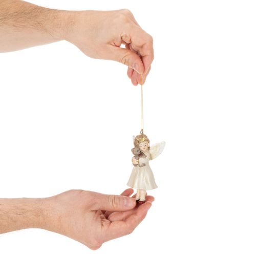 3 Décorations Suspendues Ange Vintage en Résine, 10 cm, Beige, Blanc et Rouge | Floristik24.fr